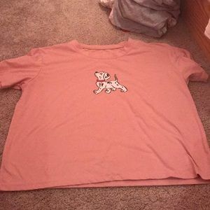 Romwe Pink Dog Cropped Tee